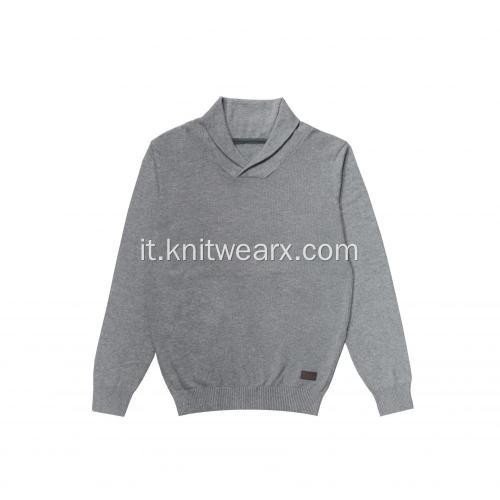 Pullover maglione con collo a scialle in cotone lavorato a maglia da uomo